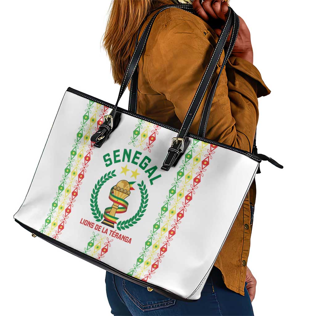 Senegal Lions of Teranga Leather Tote Bag African Football Champions 2025