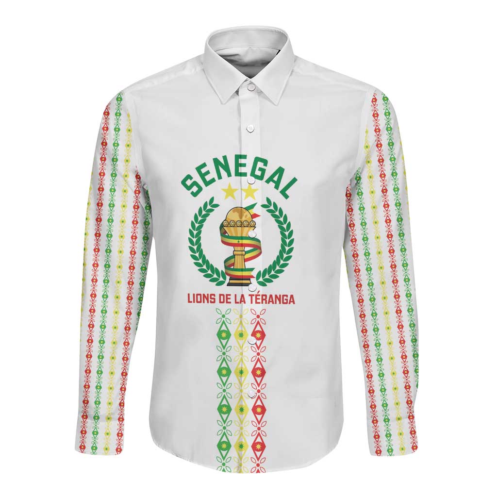 Custom Senegal Lions of Teranga Long Sleeve Button Shirt African Football Champions 2025