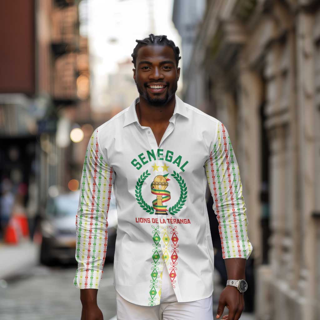 Custom Senegal Lions of Teranga Long Sleeve Button Shirt African Football Champions 2025