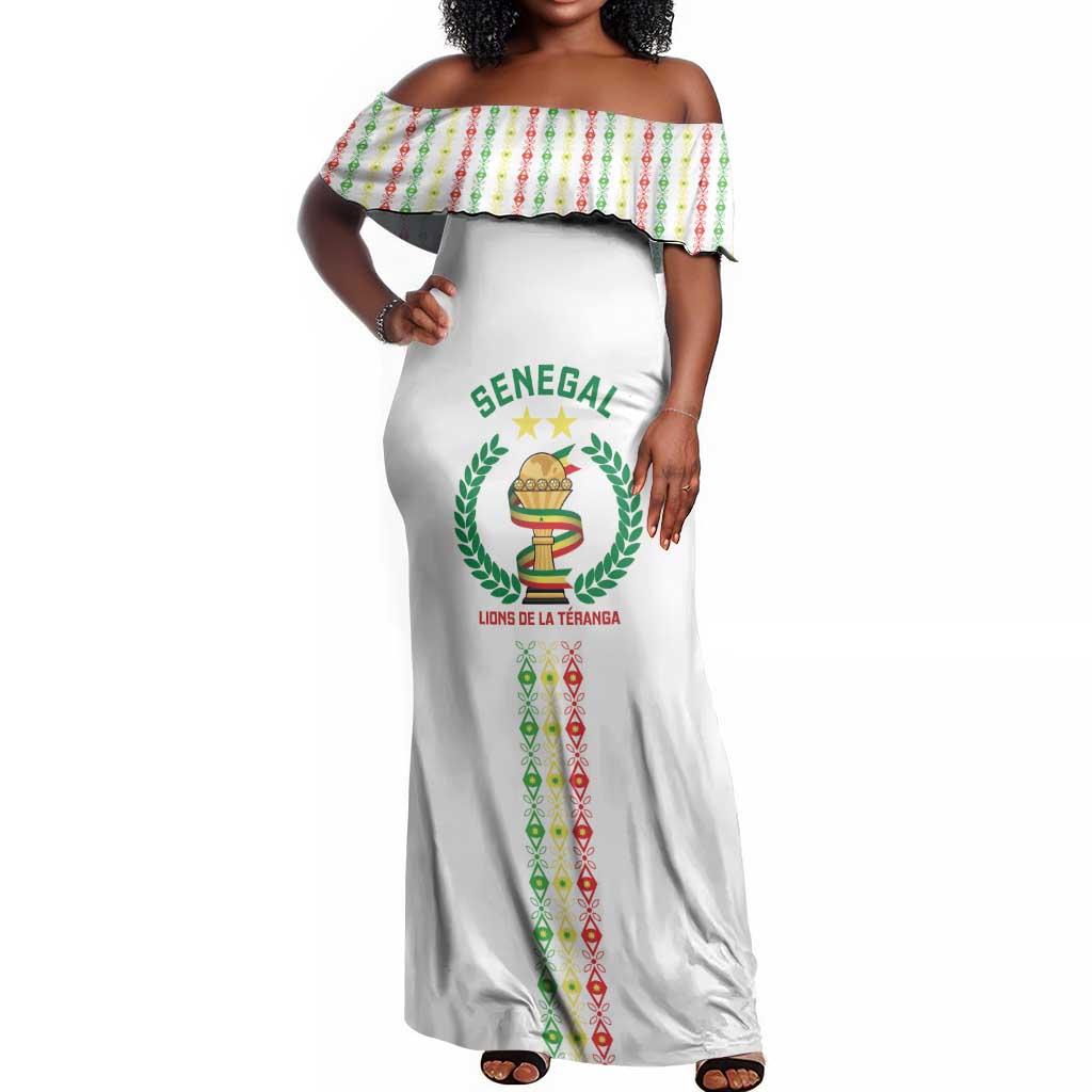 Custom Senegal Lions of Teranga Off Shoulder Maxi Dress African Football Champions 2025