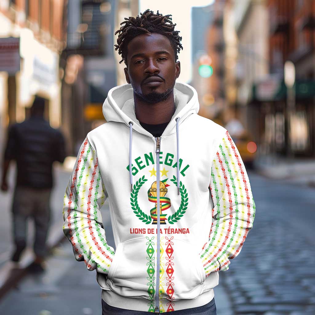 Custom Senegal Lions of Teranga Zip Hoodie African Football Champions 2025