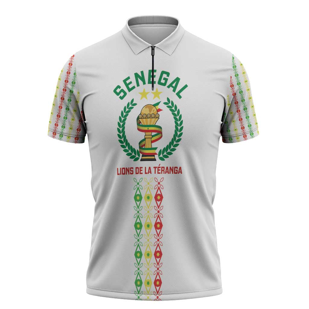 Custom Senegal Lions of Teranga Zipper Polo Shirt African Football Champions 2025