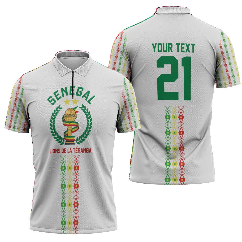 Custom Senegal Lions of Teranga Zipper Polo Shirt African Football Champions 2025