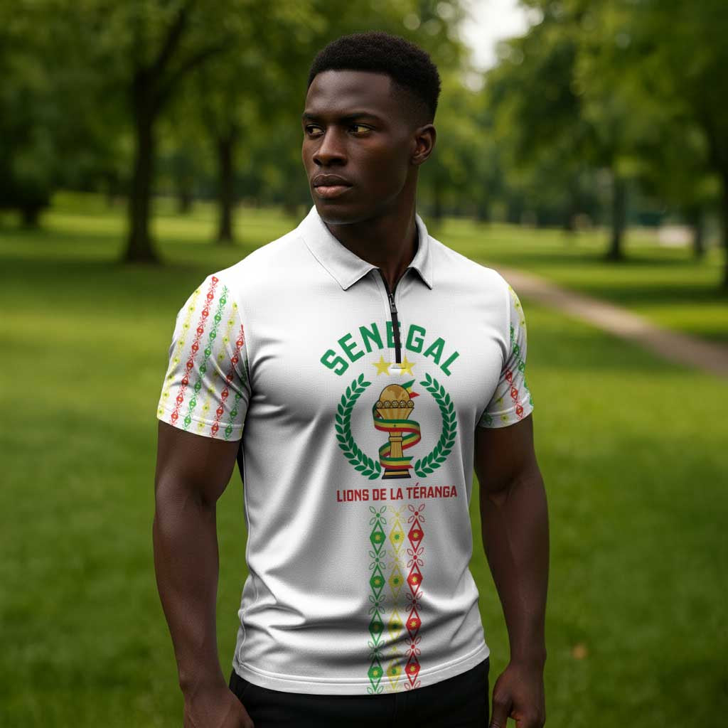Custom Senegal Lions of Teranga Zipper Polo Shirt African Football Champions 2025