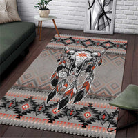 Native American Buffalo Skull Area Rug with Dream Catchers Feathers