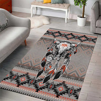 Native American Buffalo Skull Area Rug with Dream Catchers Feathers