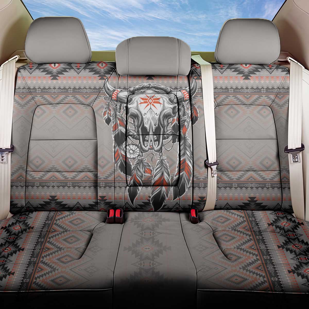 Native American Buffalo Skull Back Car Seat Cover with Dream Catchers Feathers