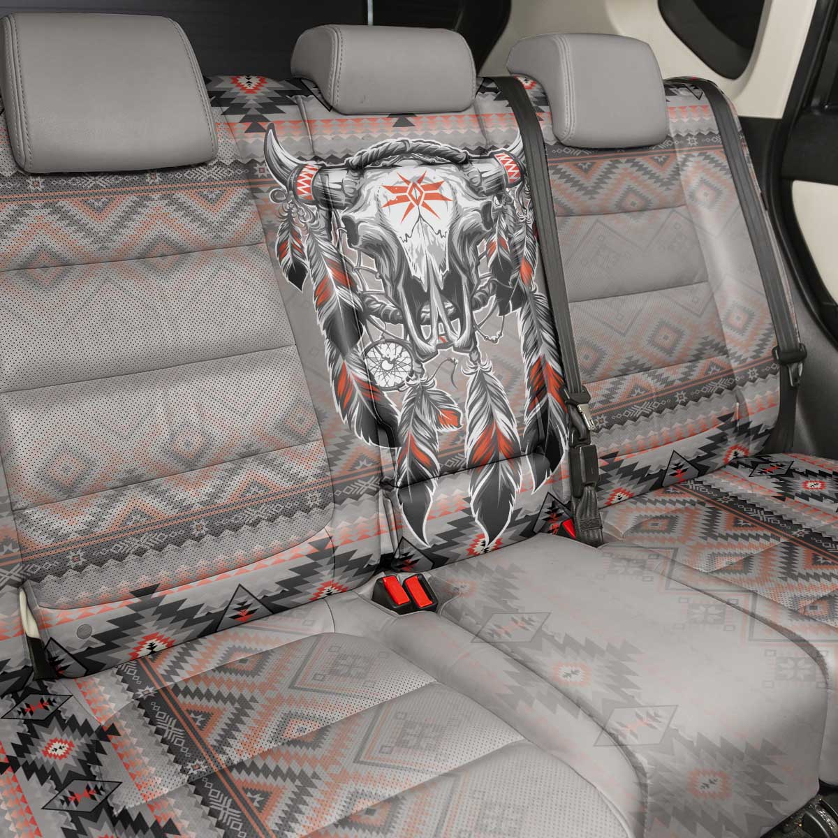 Native American Buffalo Skull Back Car Seat Cover with Dream Catchers Feathers