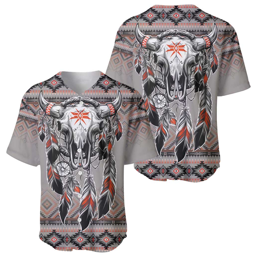 Native American Buffalo Skull Baseball Jersey with Dream Catchers Feathers