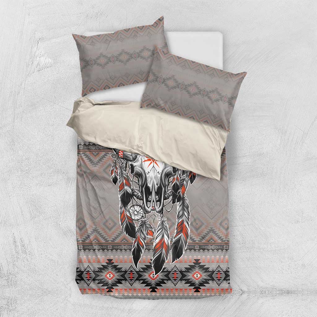 Native American Buffalo Skull Bedding Set with Dream Catchers Feathers