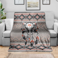 Native American Buffalo Skull Blanket with Dream Catchers Feathers