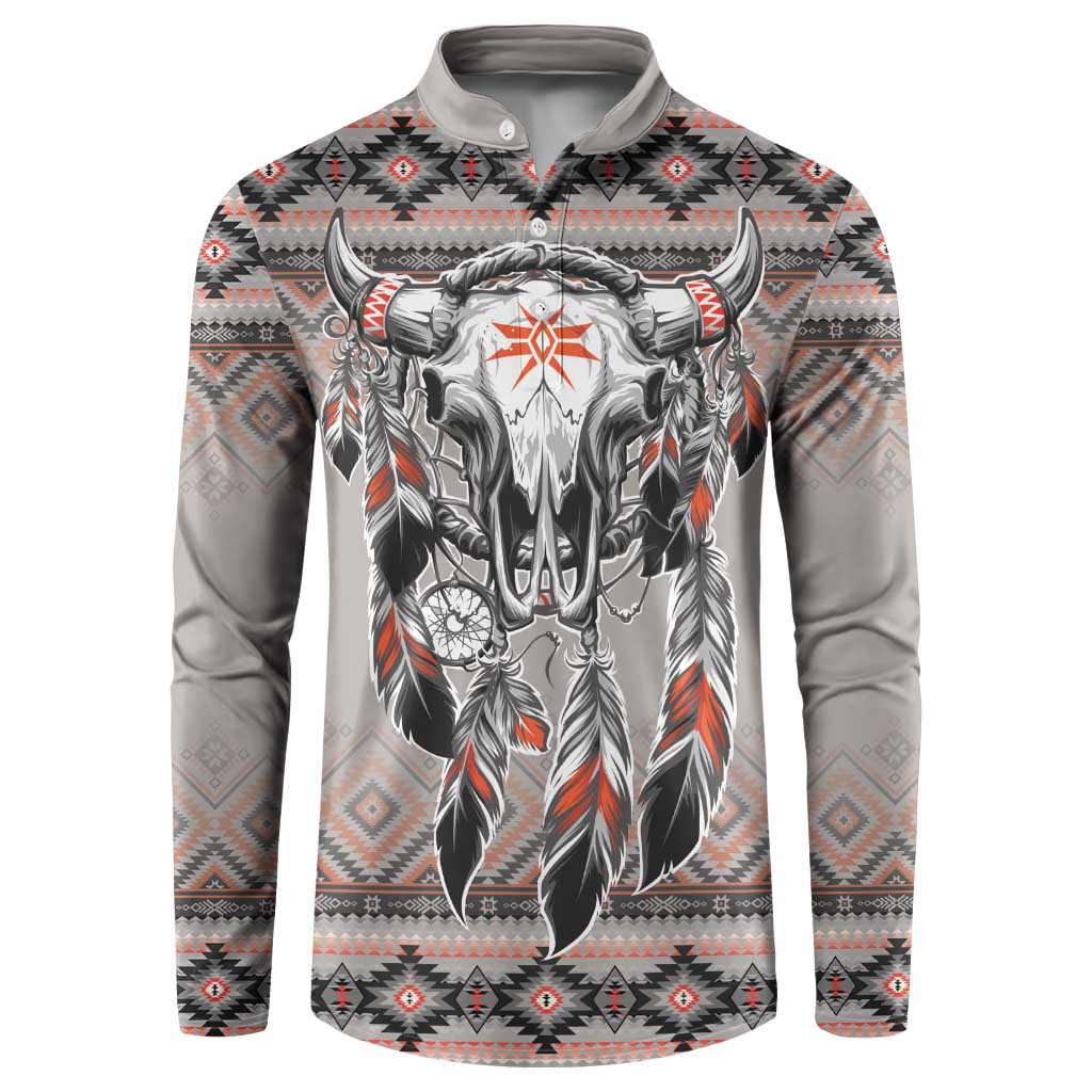 Native American Buffalo Skull Button Sweatshirt with Dream Catchers Feathers