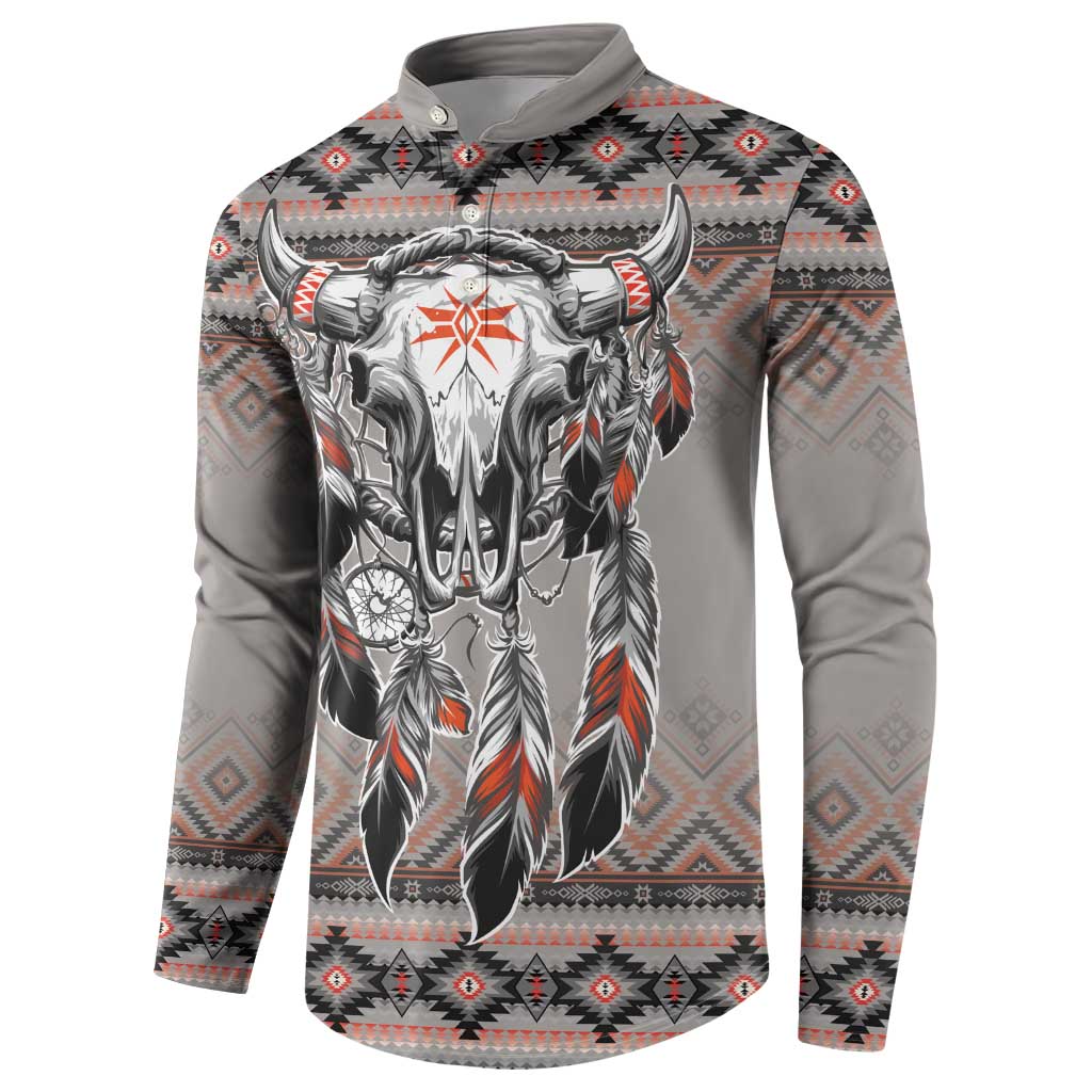 Native American Buffalo Skull Button Sweatshirt with Dream Catchers Feathers
