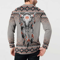 Native American Buffalo Skull Button Sweatshirt with Dream Catchers Feathers
