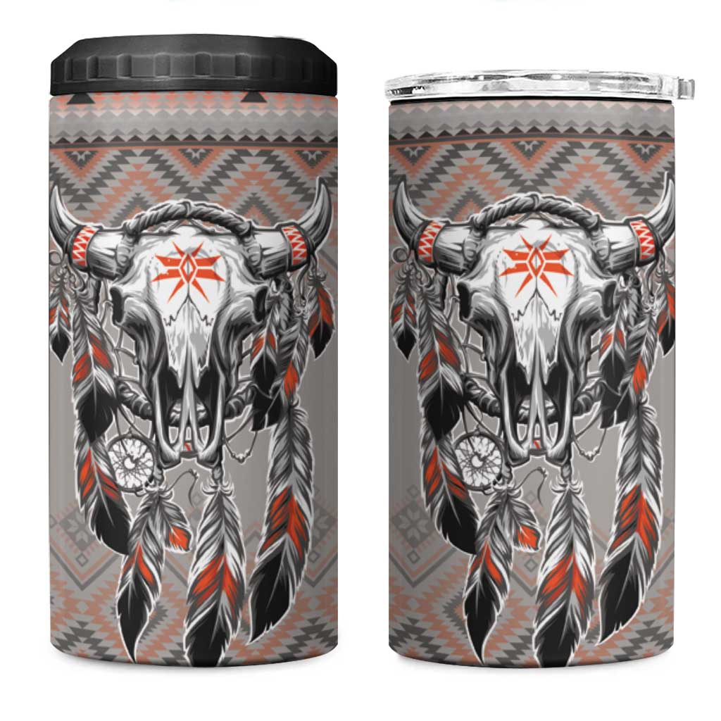 Native American Buffalo Skull 4 in 1 Can Cooler Tumbler with Dream Catchers Feathers