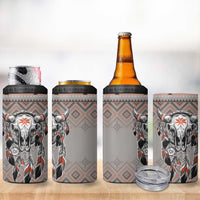 Native American Buffalo Skull 4 in 1 Can Cooler Tumbler with Dream Catchers Feathers