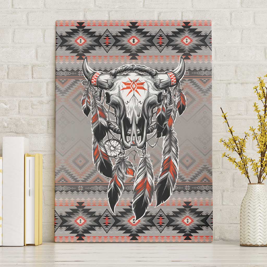 Native American Buffalo Skull Canvas Wall Art with Dream Catchers Feathers