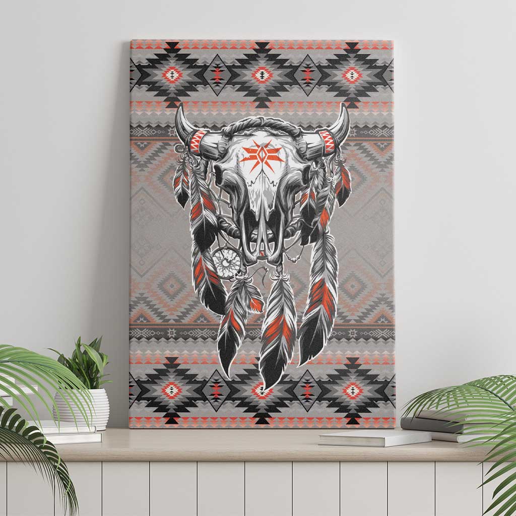 Native American Buffalo Skull Canvas Wall Art with Dream Catchers Feathers