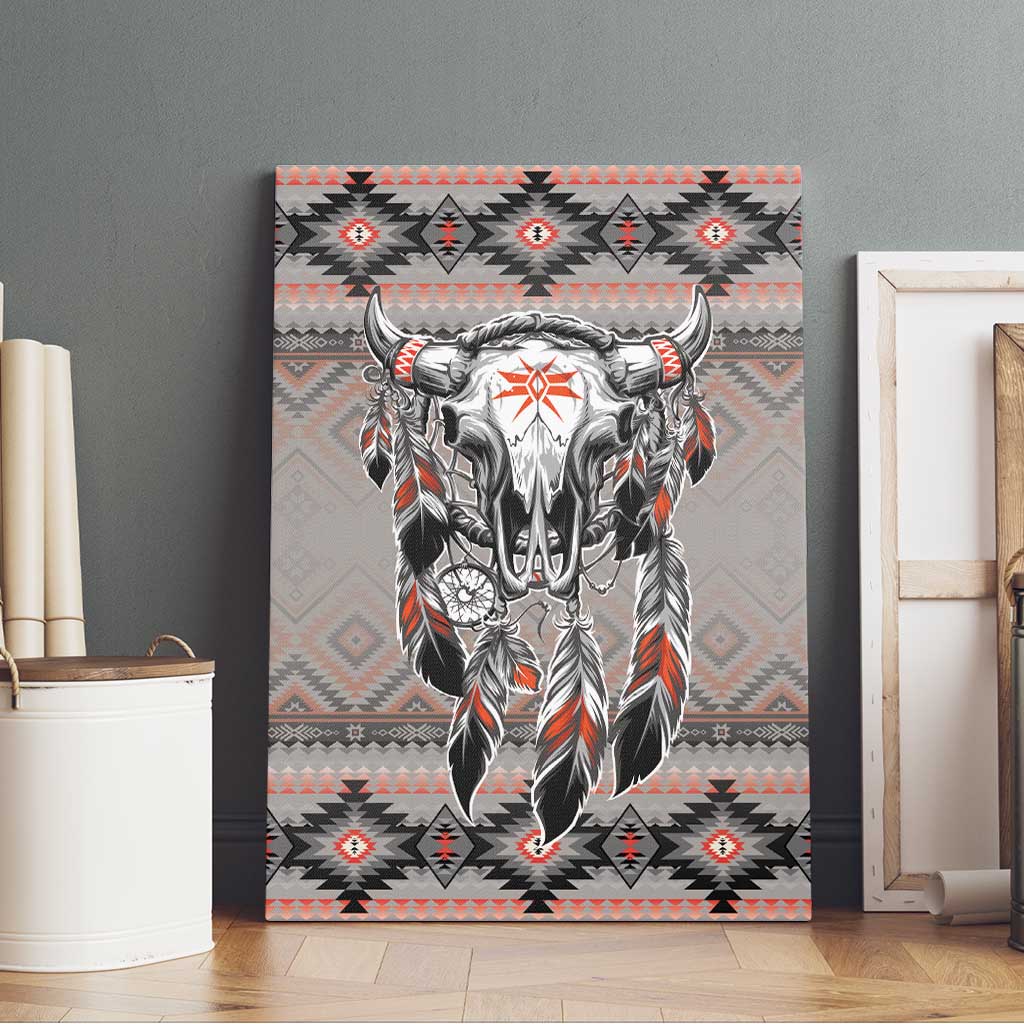 Native American Buffalo Skull Canvas Wall Art with Dream Catchers Feathers