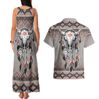 Native American Buffalo Skull Couples Matching Tank Maxi Dress and Hawaiian Shirt with Dream Catchers Feathers
