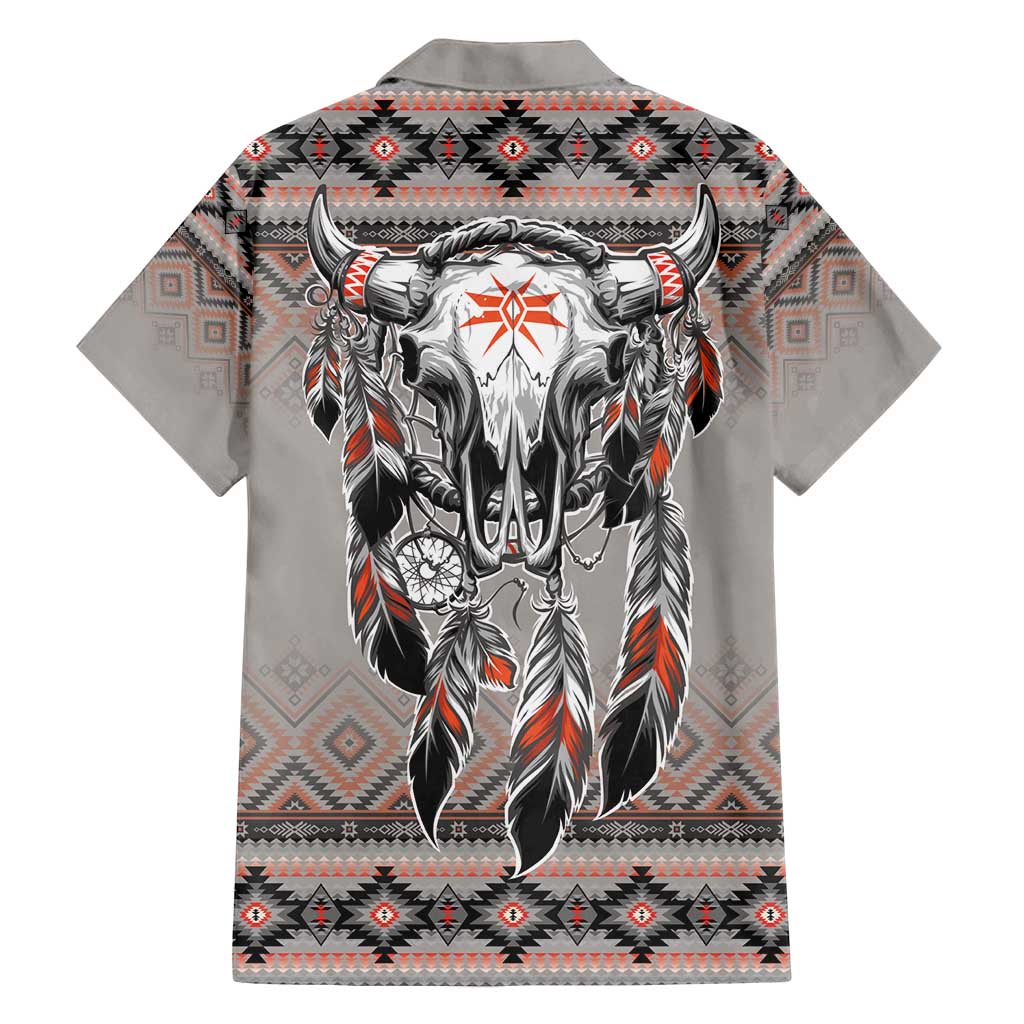Native American Buffalo Skull Family Matching Long Sleeve Bodycon Dress and Hawaiian Shirt with Dream Catchers Feathers