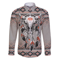 Native American Buffalo Skull Family Matching Short Sleeve Bodycon Dress and Hawaiian Shirt with Dream Catchers Feathers