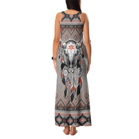 Native American Buffalo Skull Family Matching Tank Maxi Dress and Hawaiian Shirt with Dream Catchers Feathers