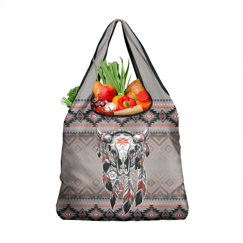 Native American Buffalo Skull Grocery Bag with Dream Catchers Feathers