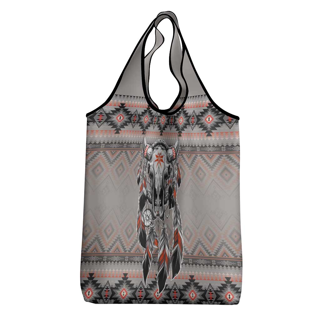 Native American Buffalo Skull Grocery Bag with Dream Catchers Feathers