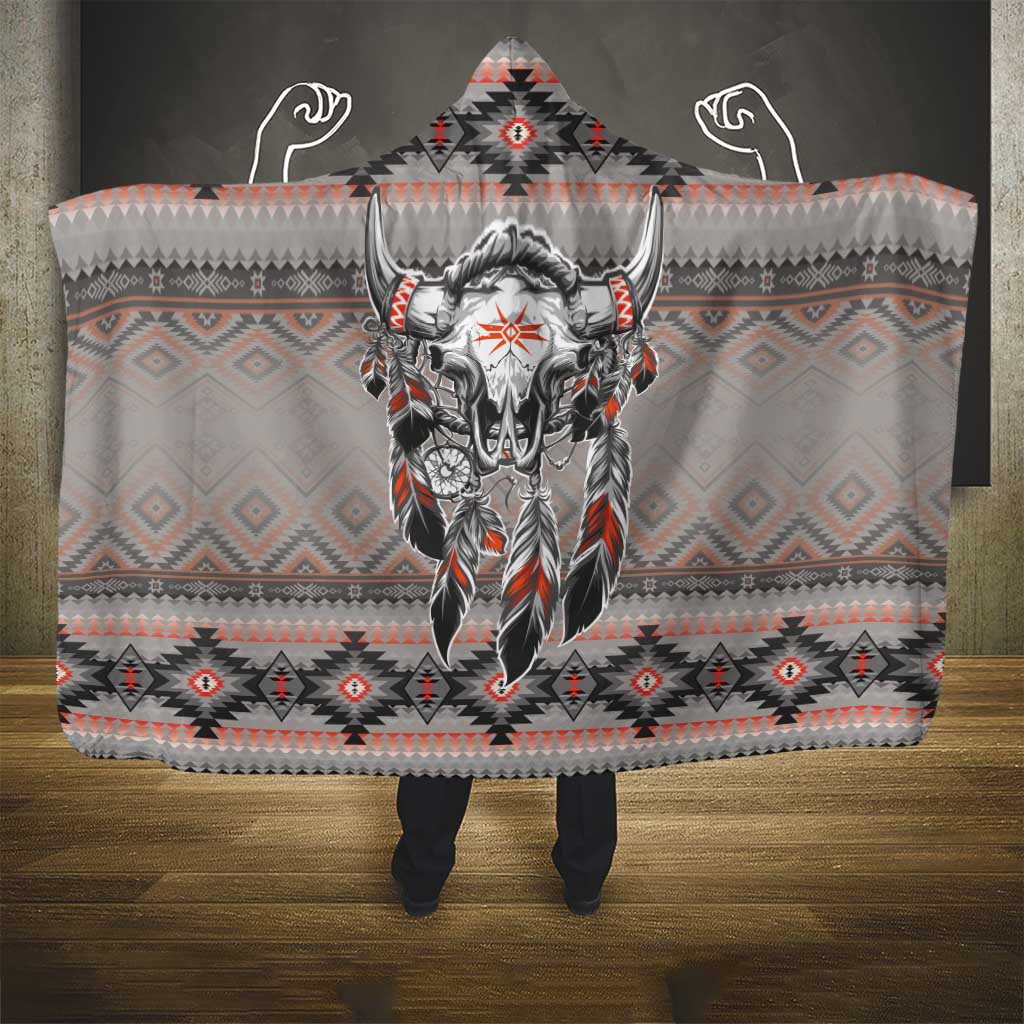 Native American Buffalo Skull Hooded Blanket with Dream Catchers Feathers