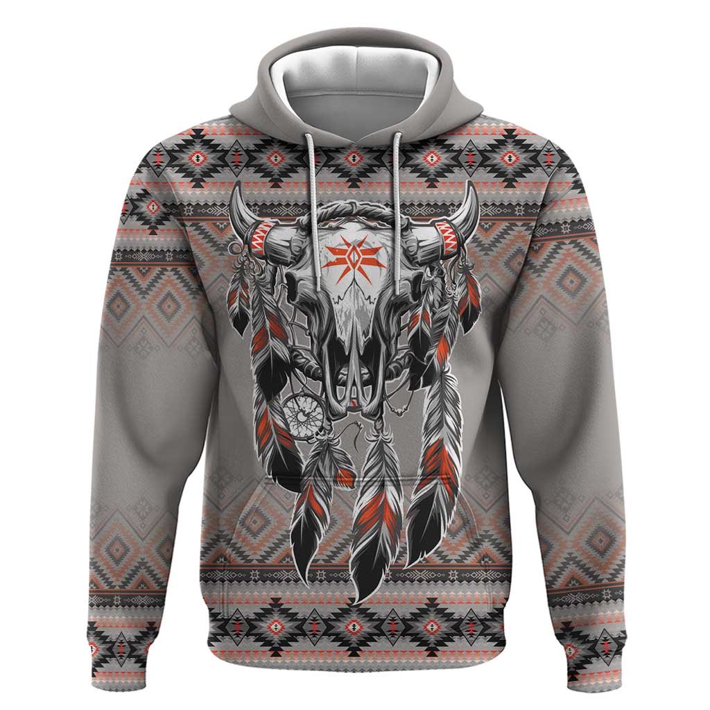Native American Buffalo Skull Hoodie with Dream Catchers Feathers