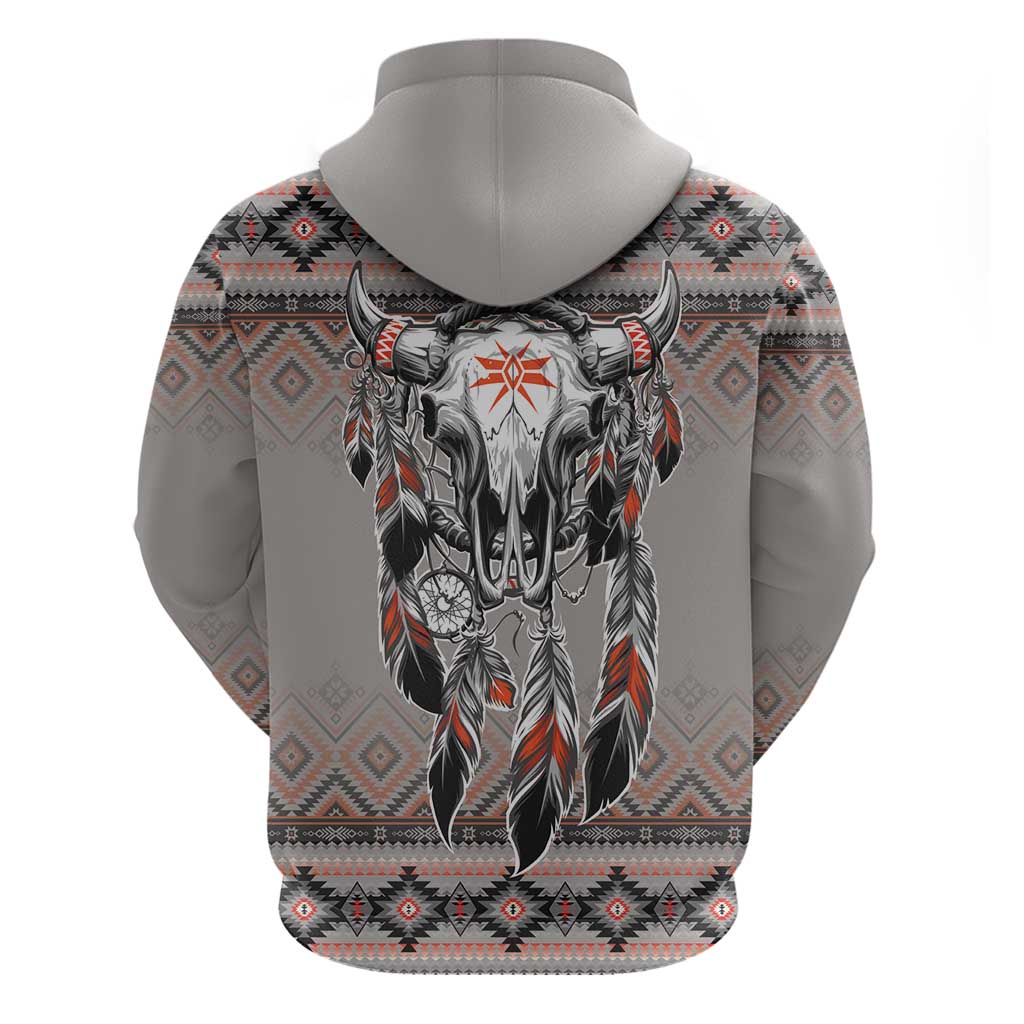 Native American Buffalo Skull Hoodie with Dream Catchers Feathers