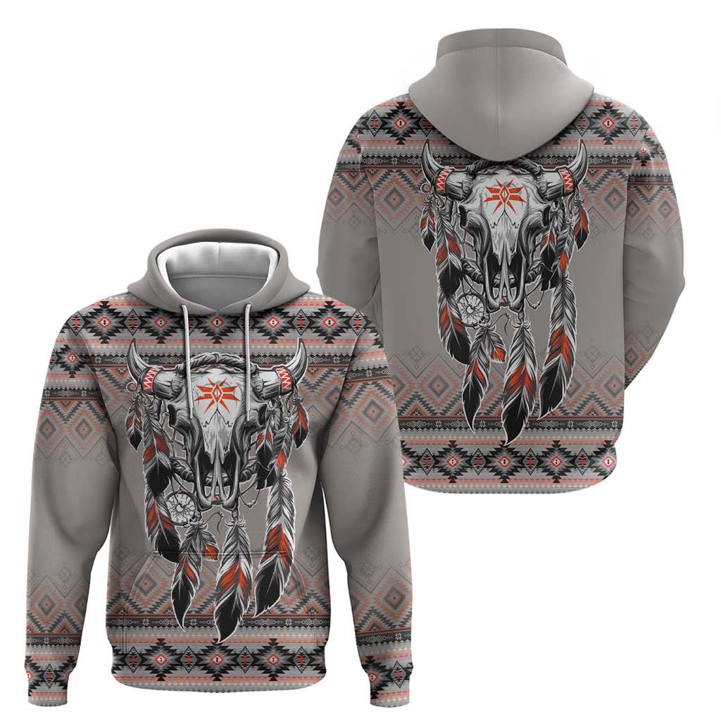 Native American Buffalo Skull Hoodie with Dream Catchers Feathers