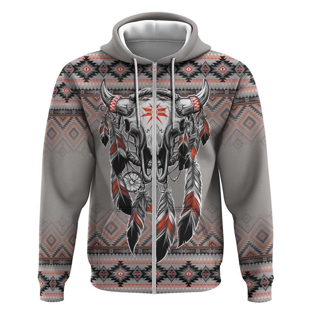 Native American Buffalo Skull Hoodie with Dream Catchers Feathers