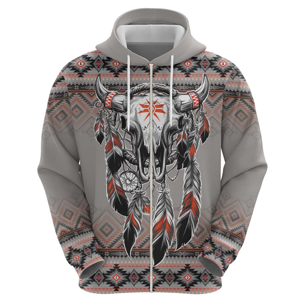 Native American Buffalo Skull Hoodie with Dream Catchers Feathers