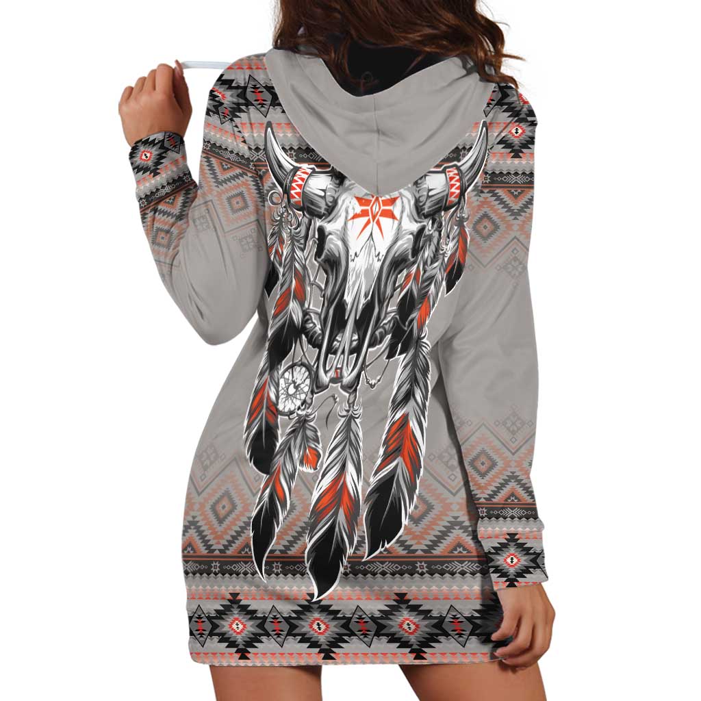 Native American Buffalo Skull Hoodie Dress with Dream Catchers Feathers