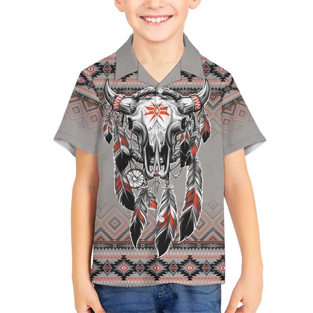 Native American Buffalo Skull Kid Hawaiian Shirt with Dream Catchers Feathers