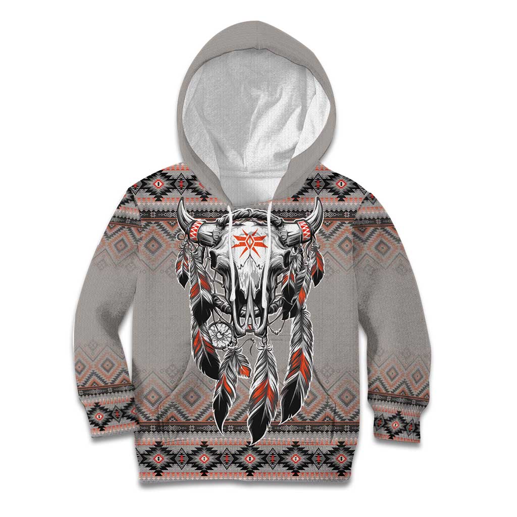 Native American Buffalo Skull Kid Hoodie with Dream Catchers Feathers