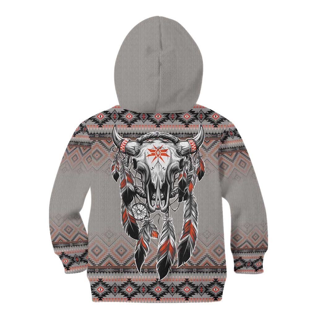 Native American Buffalo Skull Kid Hoodie with Dream Catchers Feathers