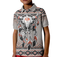 Native American Buffalo Skull Kid Polo Shirt with Dream Catchers Feathers