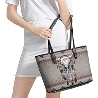 Native American Buffalo Skull Leather Tote Bag with Dream Catchers Feathers