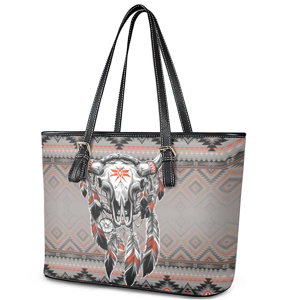 Native American Buffalo Skull Leather Tote Bag with Dream Catchers Feathers