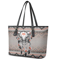 Native American Buffalo Skull Leather Tote Bag with Dream Catchers Feathers