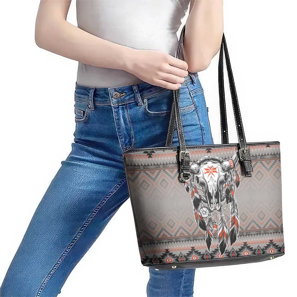 Native American Buffalo Skull Leather Tote Bag with Dream Catchers Feathers