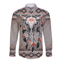 Native American Buffalo Skull Long Sleeve Button Shirt with Dream Catchers Feathers