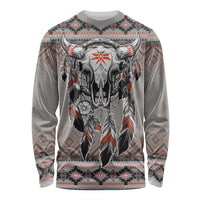 Native American Buffalo Skull Long Sleeve Shirt with Dream Catchers Feathers