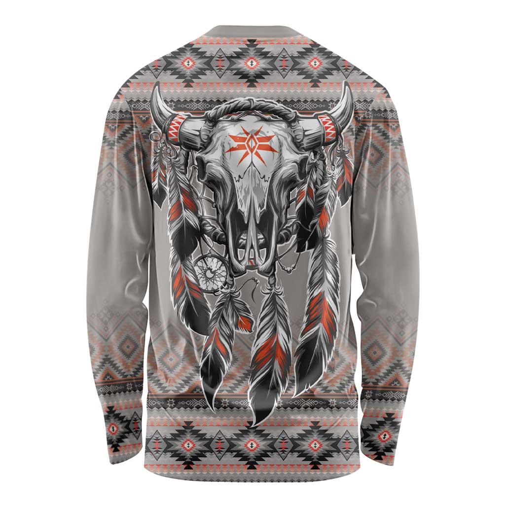 Native American Buffalo Skull Long Sleeve Shirt with Dream Catchers Feathers