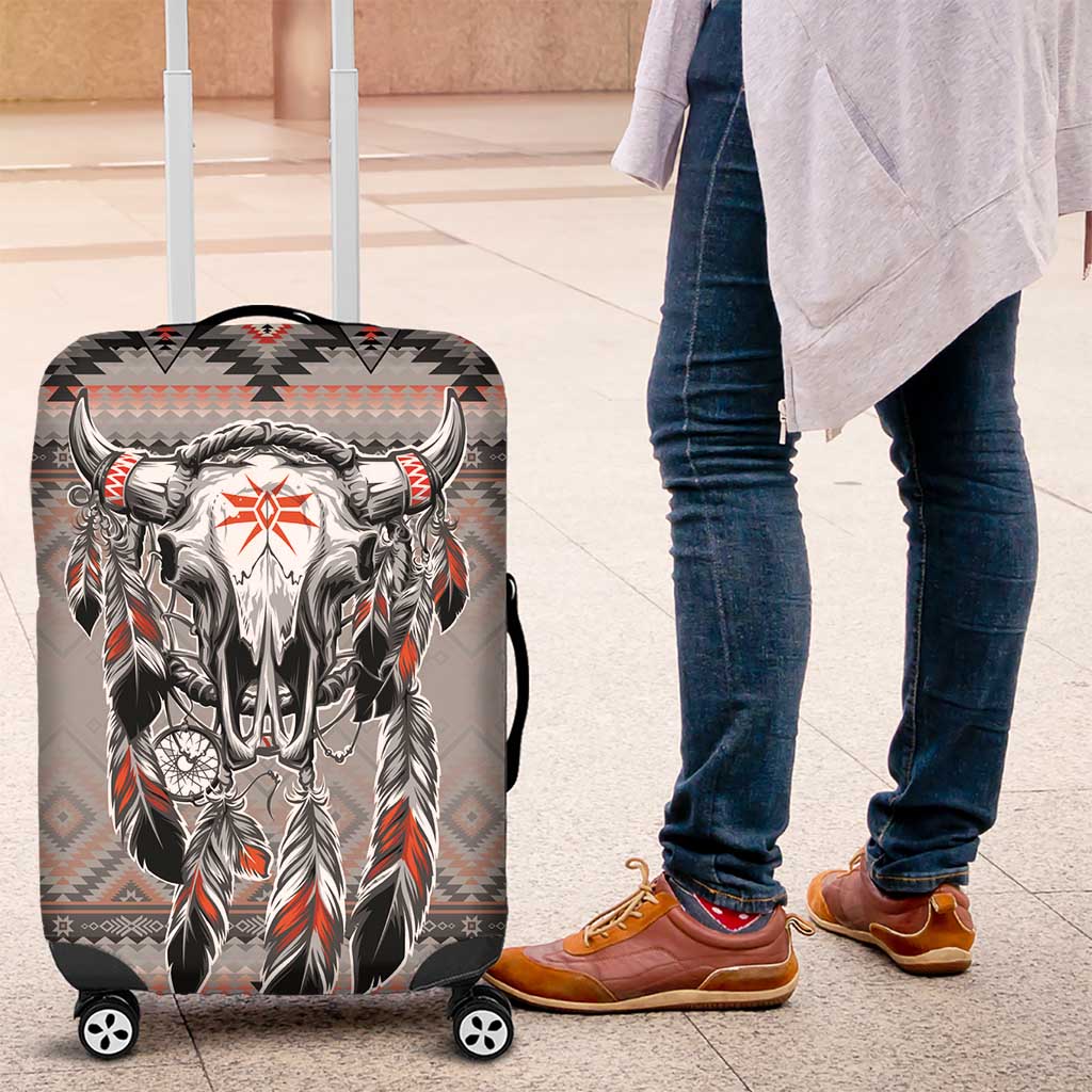 Native American Buffalo Skull Luggage Cover with Dream Catchers Feathers