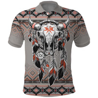 Native American Buffalo Skull Polo Shirt with Dream Catchers Feathers