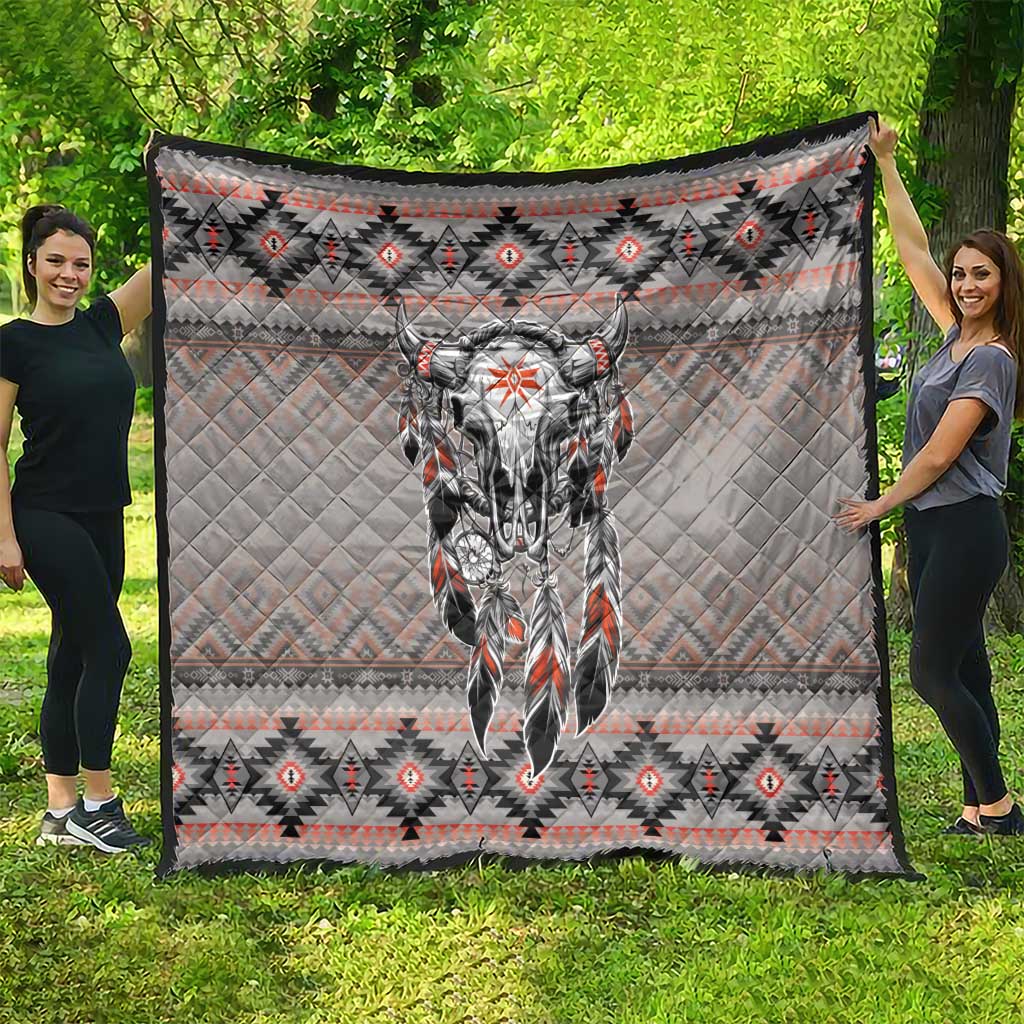 Native American Buffalo Skull Quilt with Dream Catchers Feathers